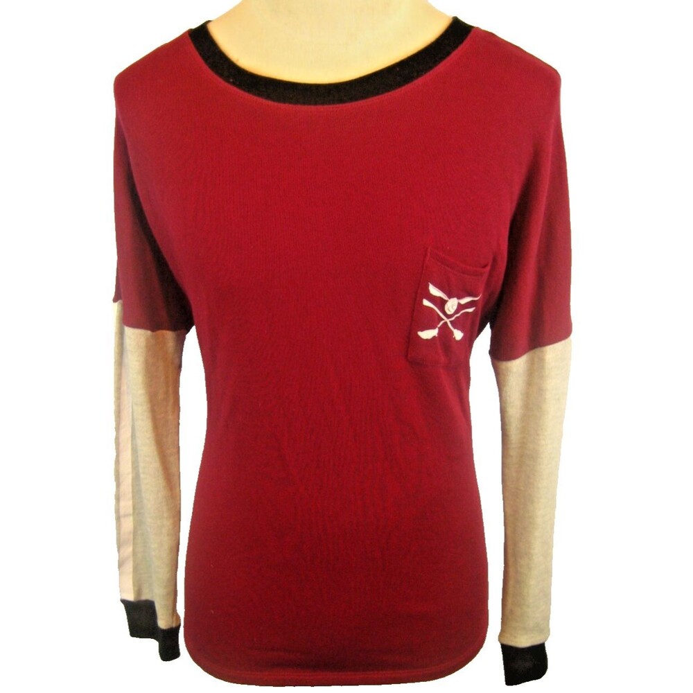Mens Harry Potter Maroon/White LS Cotton Blend Quidditch Jersey Shirt sz XL